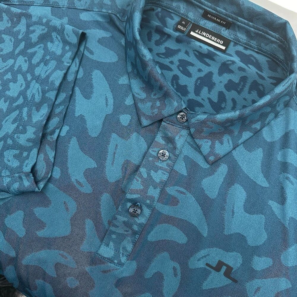 J Lindeberg Golf Polo Shirt Mens XL Nuno Stretch Regular Fit Teal Blue Bunker - Picture 3 of 14